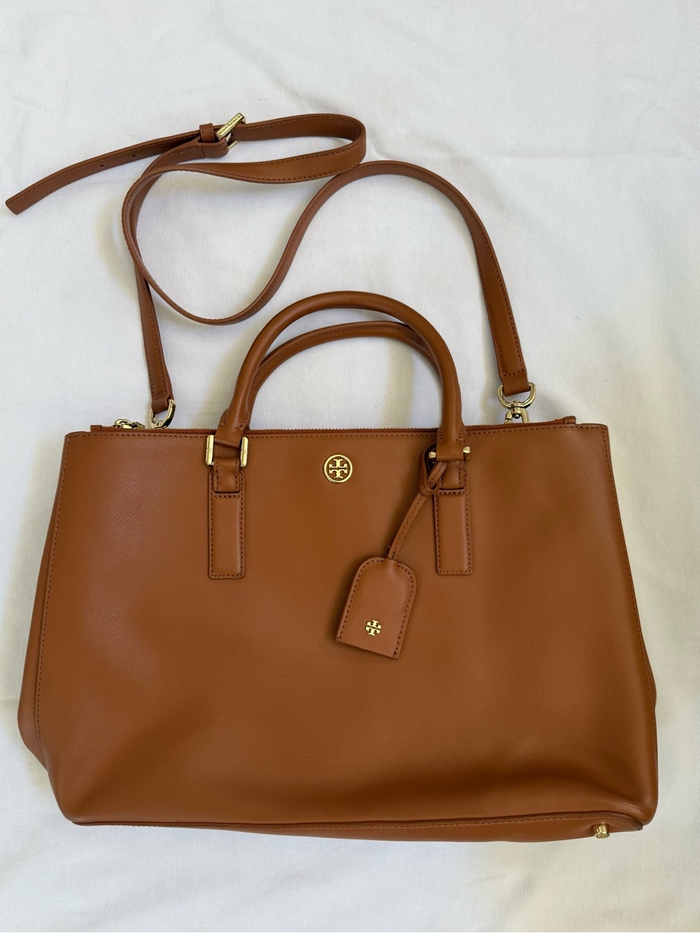 Tory Burch Brown Leather Satchel with Detachable Strap